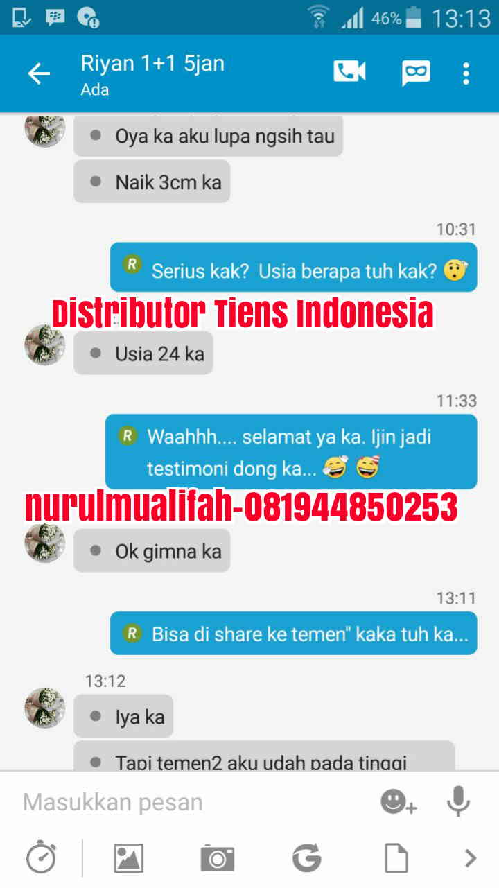 testimoni peninggi badan tiens usia 24