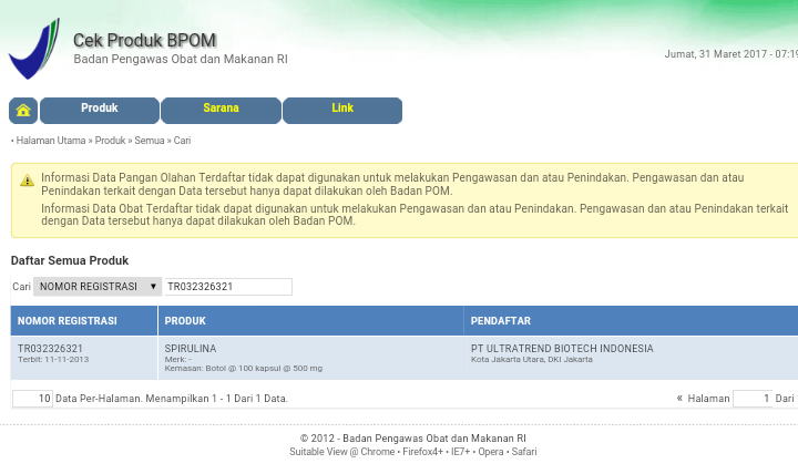 No Bpom Spirulina Tiens Asli