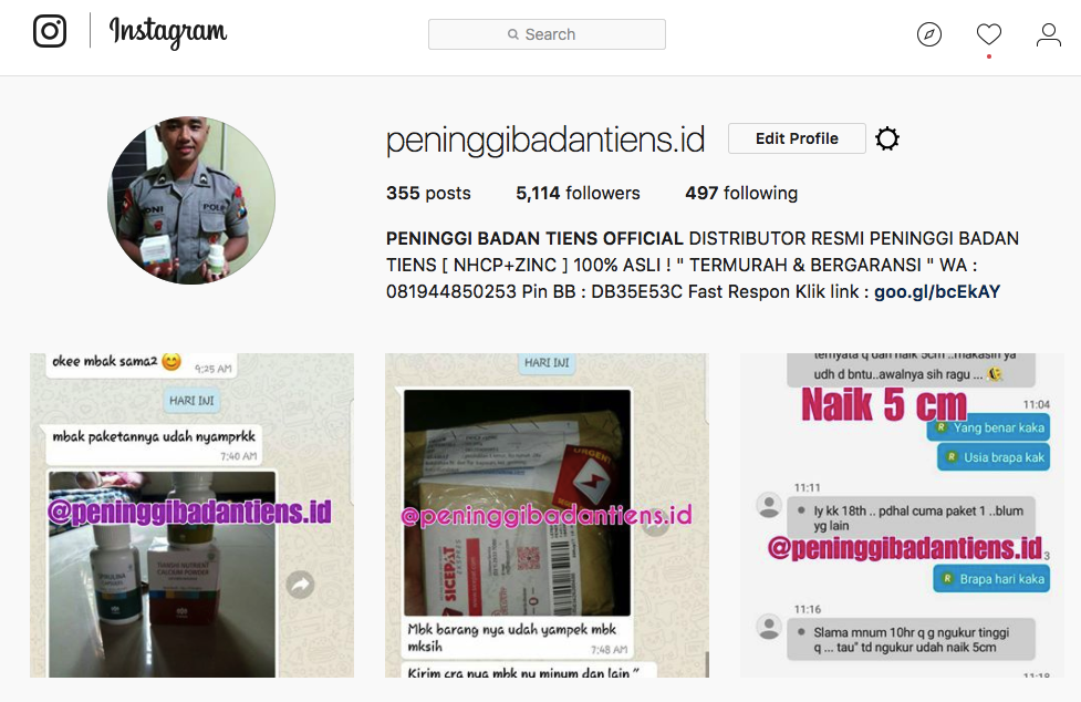 Peninggi Badan Tiens Instagram